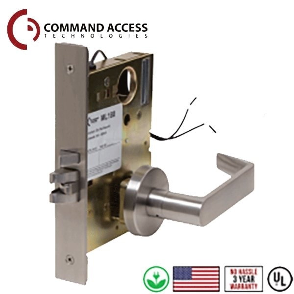 Command Access Grd1 24V Fail Secure Mortise Storeroom Lock L6 Lever Satin Chrome CAT-ML180-EU-CH-L6-24V-626-RH - main